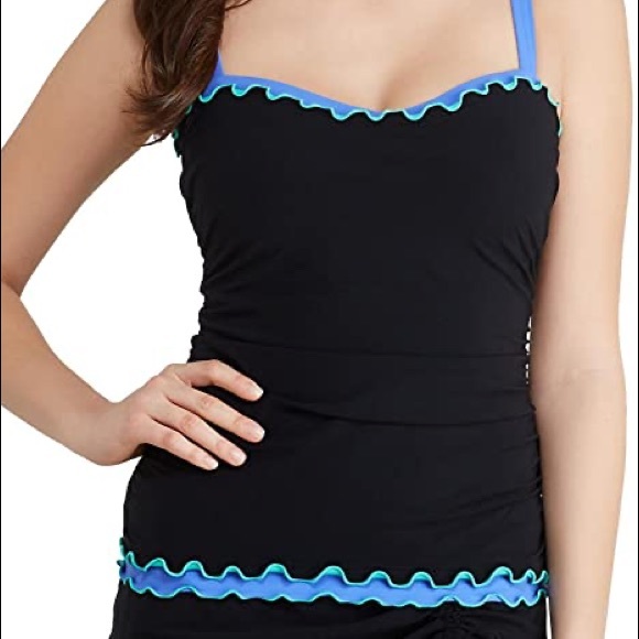 NEW! PROFILE GOTTEX Navy Pink Ruffle Tankini Top - Picture 9 of 17